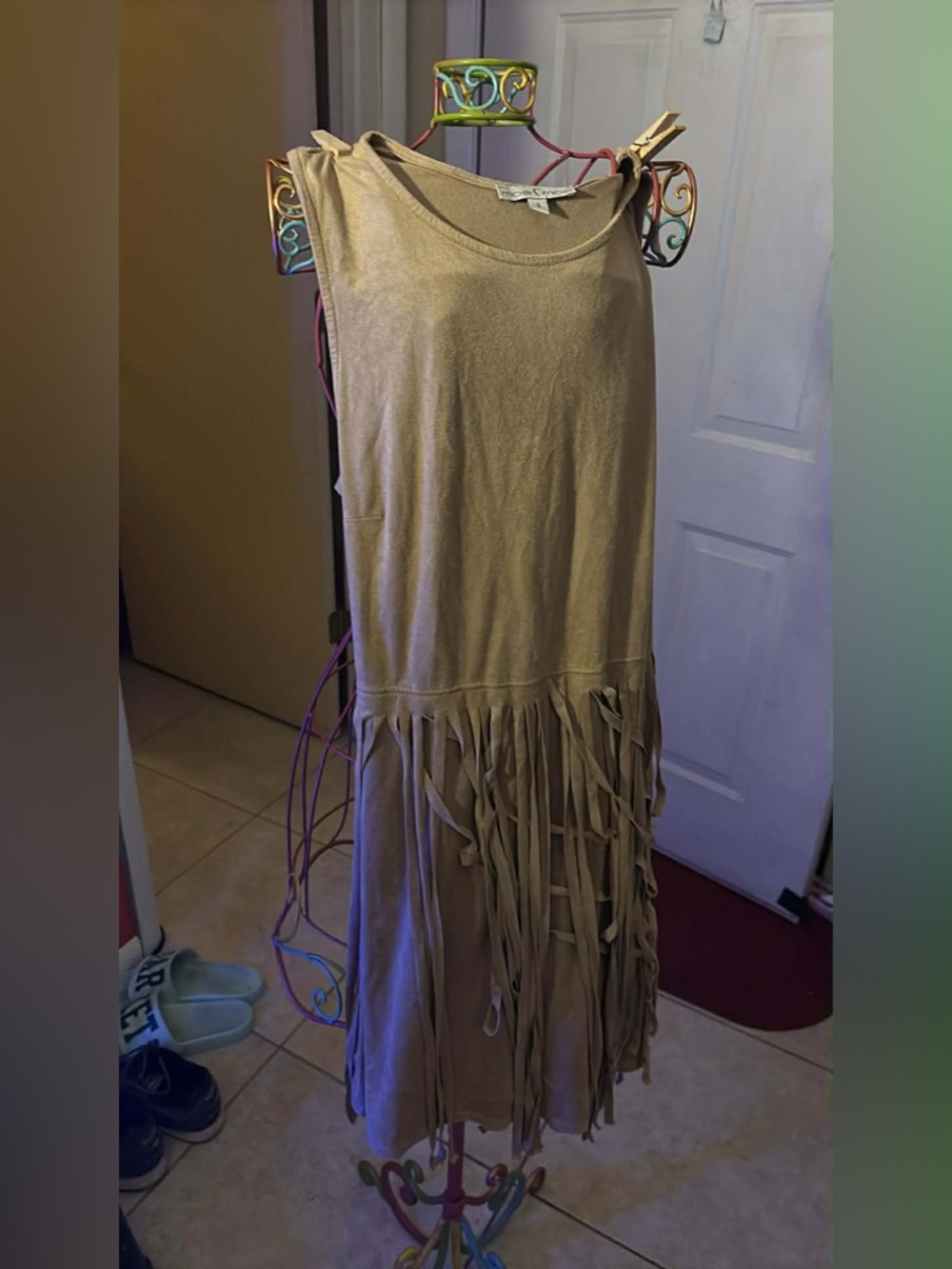 Moa Moa Beige Fringe Sleeveless Dress
